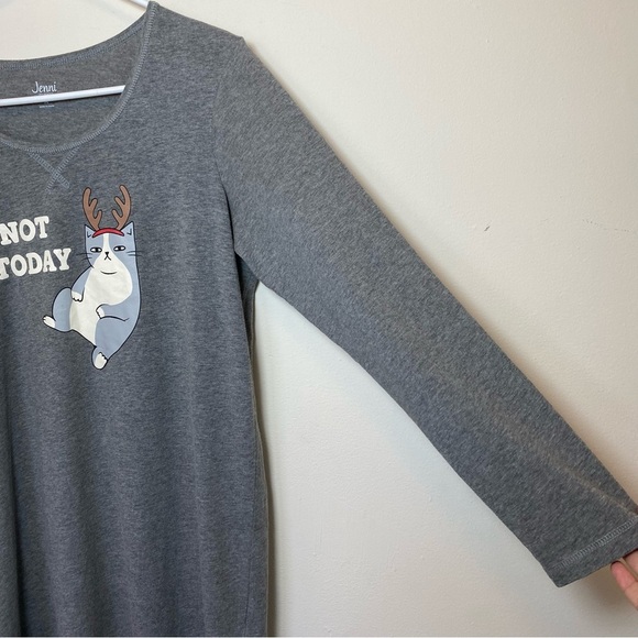 Jenni Intimates | Not Today Christmas Cat Rudolph Print Sleep Shirt Gray Medium - Picture 6 of 9